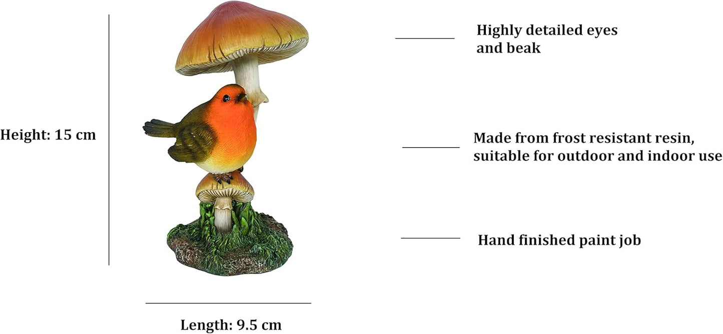 Vivid Arts Robin on Toadstool Resin Ornament | Brown & Red | MPN BG-RB03-F | Home or Garden Decoration