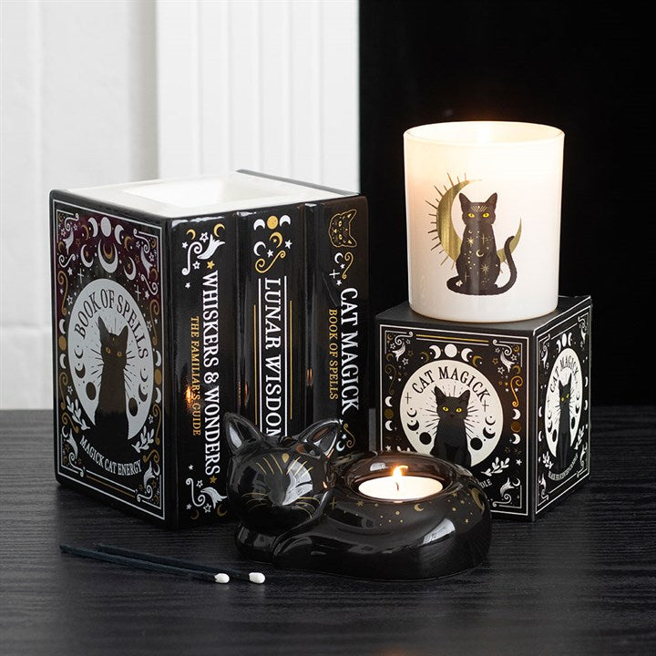 Black Cat Book of Spells Oil Burner & Wax Warmer | Ceramic | Witchy Decor | New