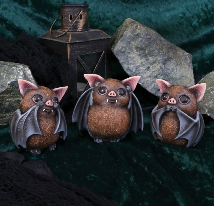 Nemesis Now Three Wise Bats Figurine Set | See Hear Speak No Evil | Gothic Bat Lover Gift B4473N9