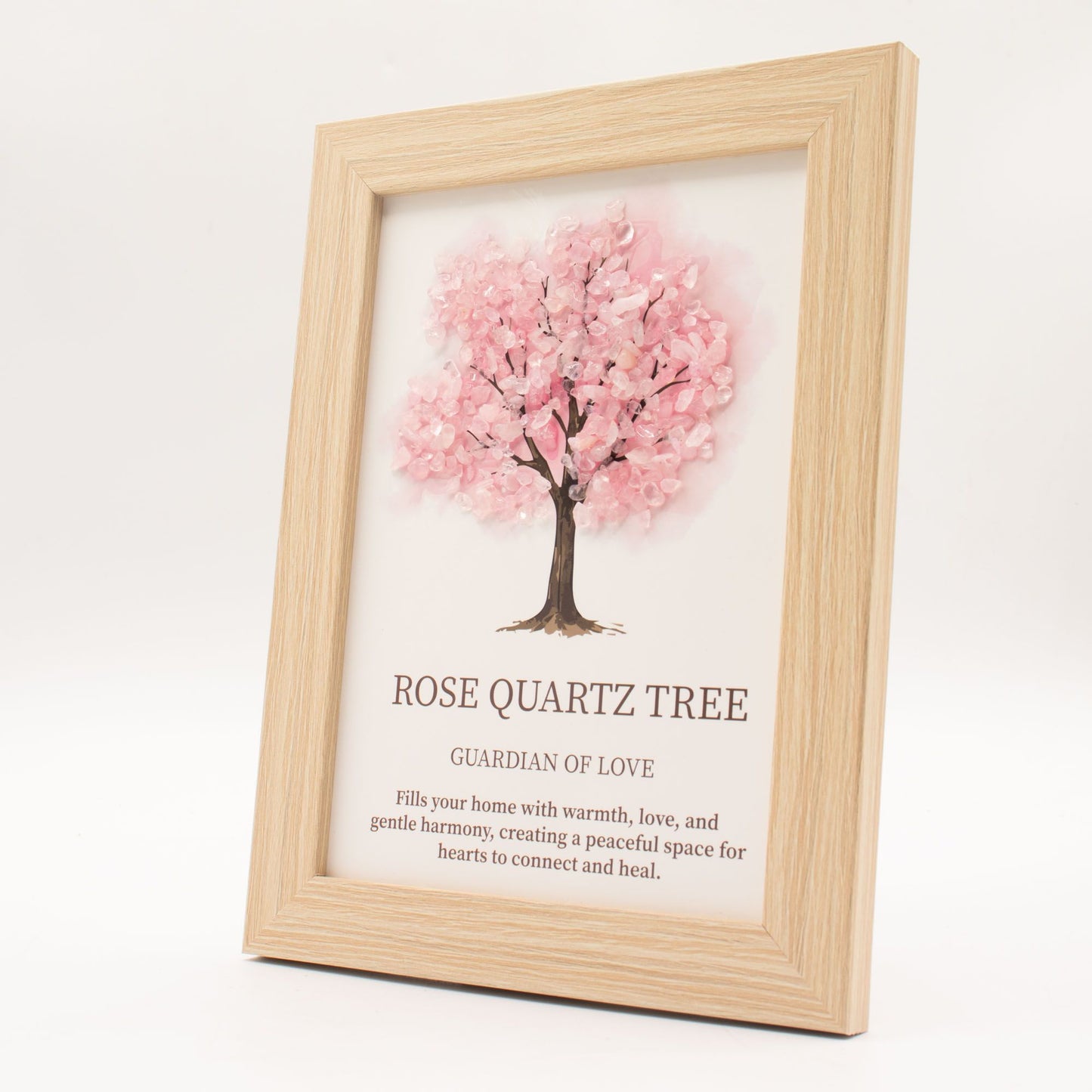 Rose Quartz Gemstone Tree of Life Picture | Crystal Wall Art | 20x14.7cm | Framed | New