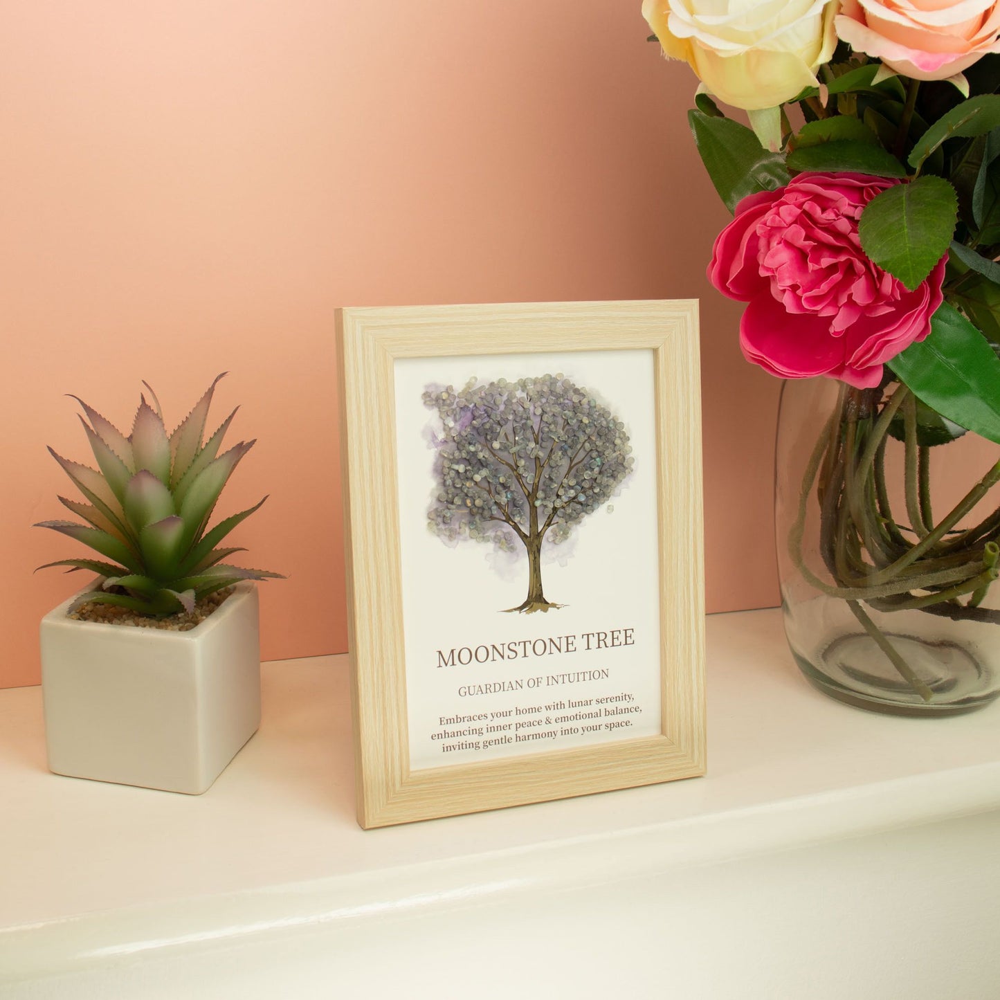 Moonstone Gemstone Tree of Life Picture | Crystal Wall Art | 20x14.7cm | Framed | New