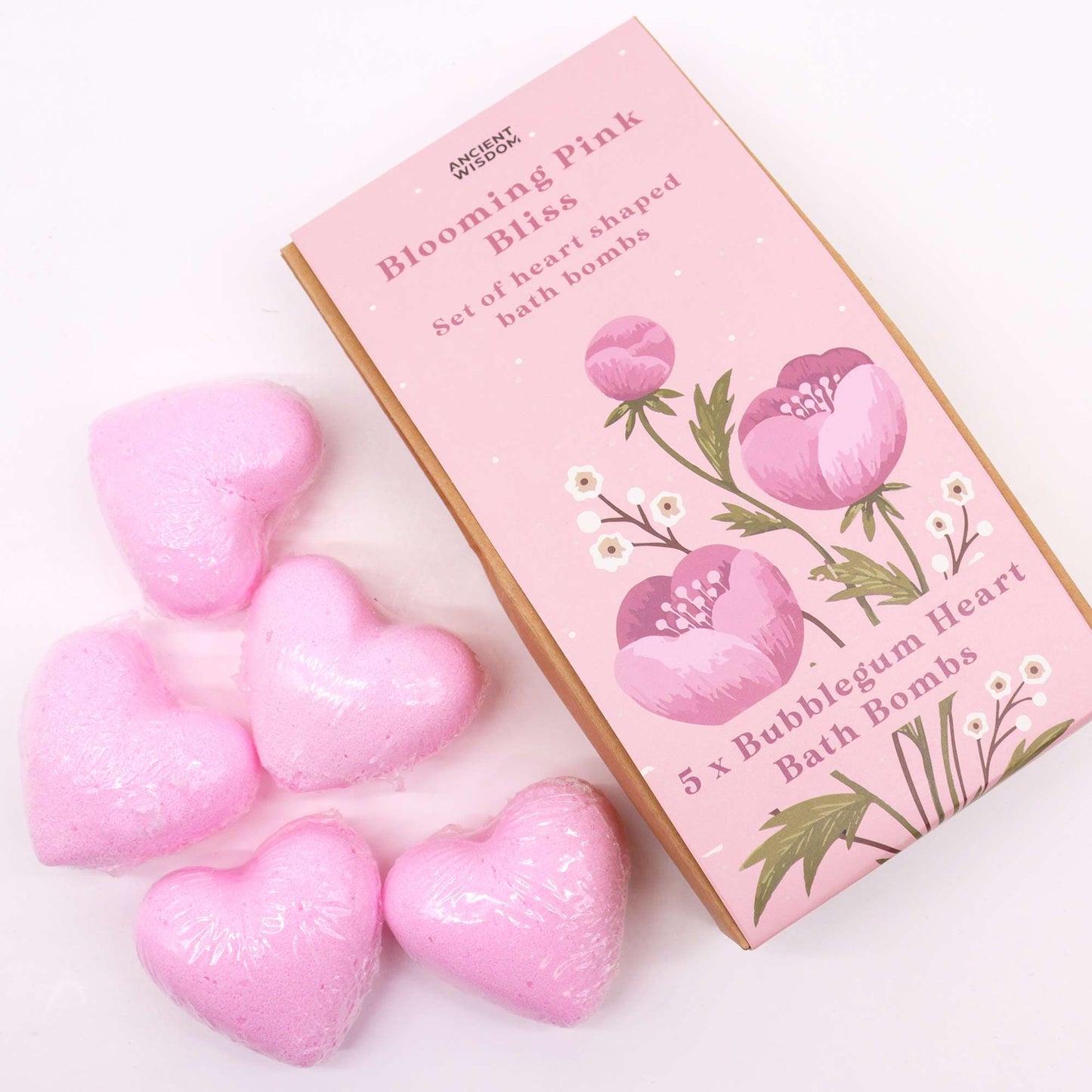 Blooming Pink Bliss Bath Heart Gift Set | 5 Heart Bath Bombs | Bubblegum | Vegan | Handmade England | New