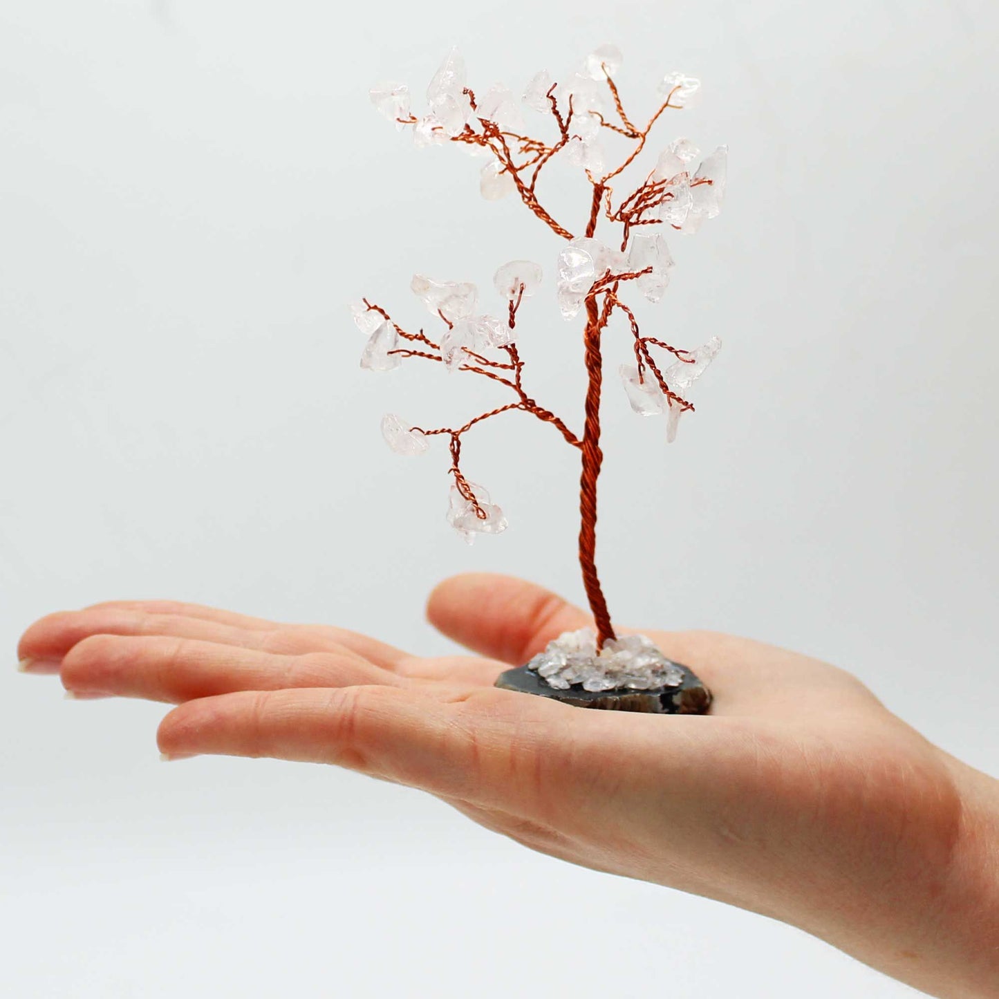 Rock Quartz Gemstone Tree on Black Agate Base | 35 Stones | 7x4.5x10cm | New