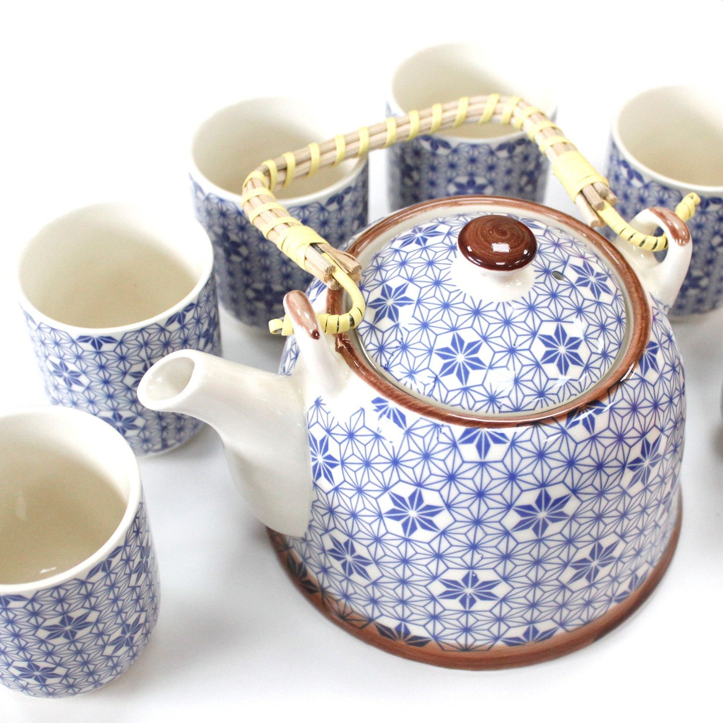 Blue Star Ceramic Herbal Teapot Set 7 Piece | Artisan Style | Perfect Tea Lover Gift Set