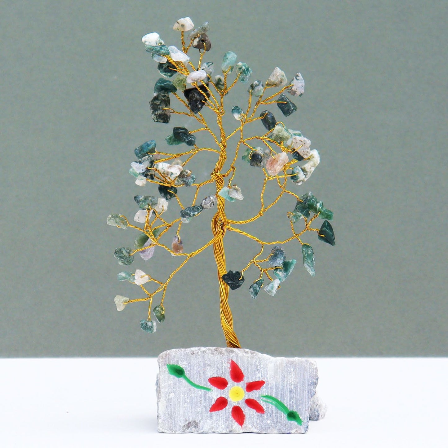 Moss Agate Indian Wire Gemstone Tree | 80 Stones | 5x4x15.5cm | New