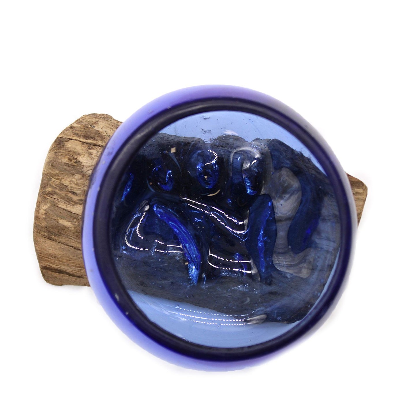 Molten Glass Mini Blue Bowl on Driftwood | Handmade in Bali | 12x6x7cm | New