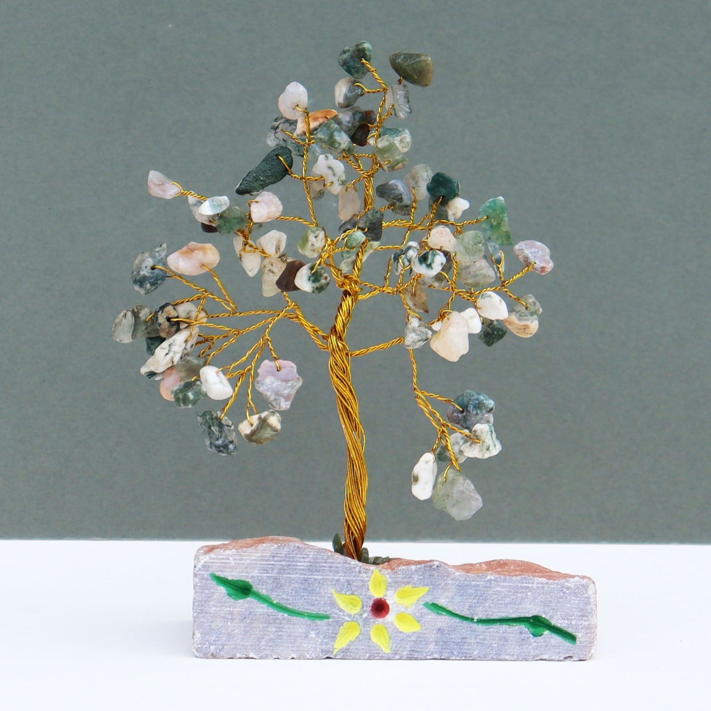 Tree Agate Indian Wire Gemstone Tree | 80 Stones | 5x4x15.5cm | New