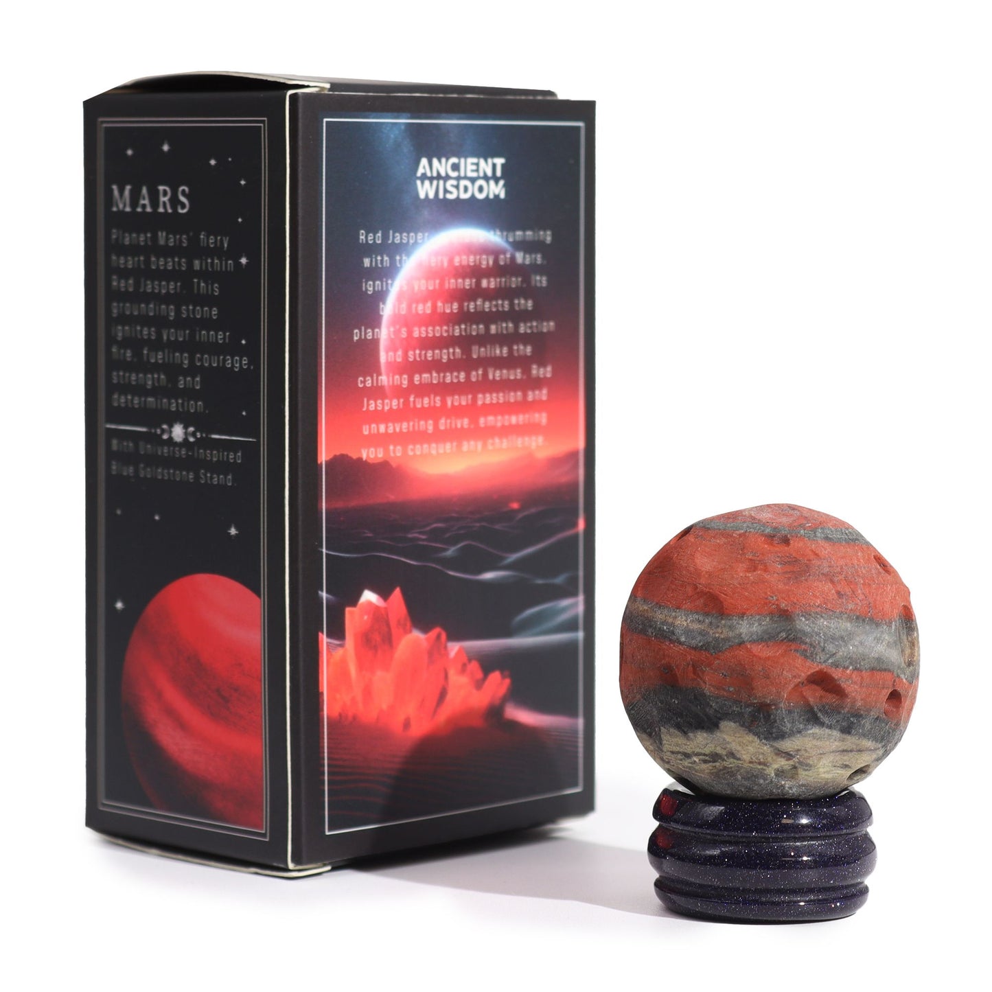 Mars Gemstone Planet Red Jasper Sphere 40mm | Solar Goldstone Stand | Strength Passion Victory