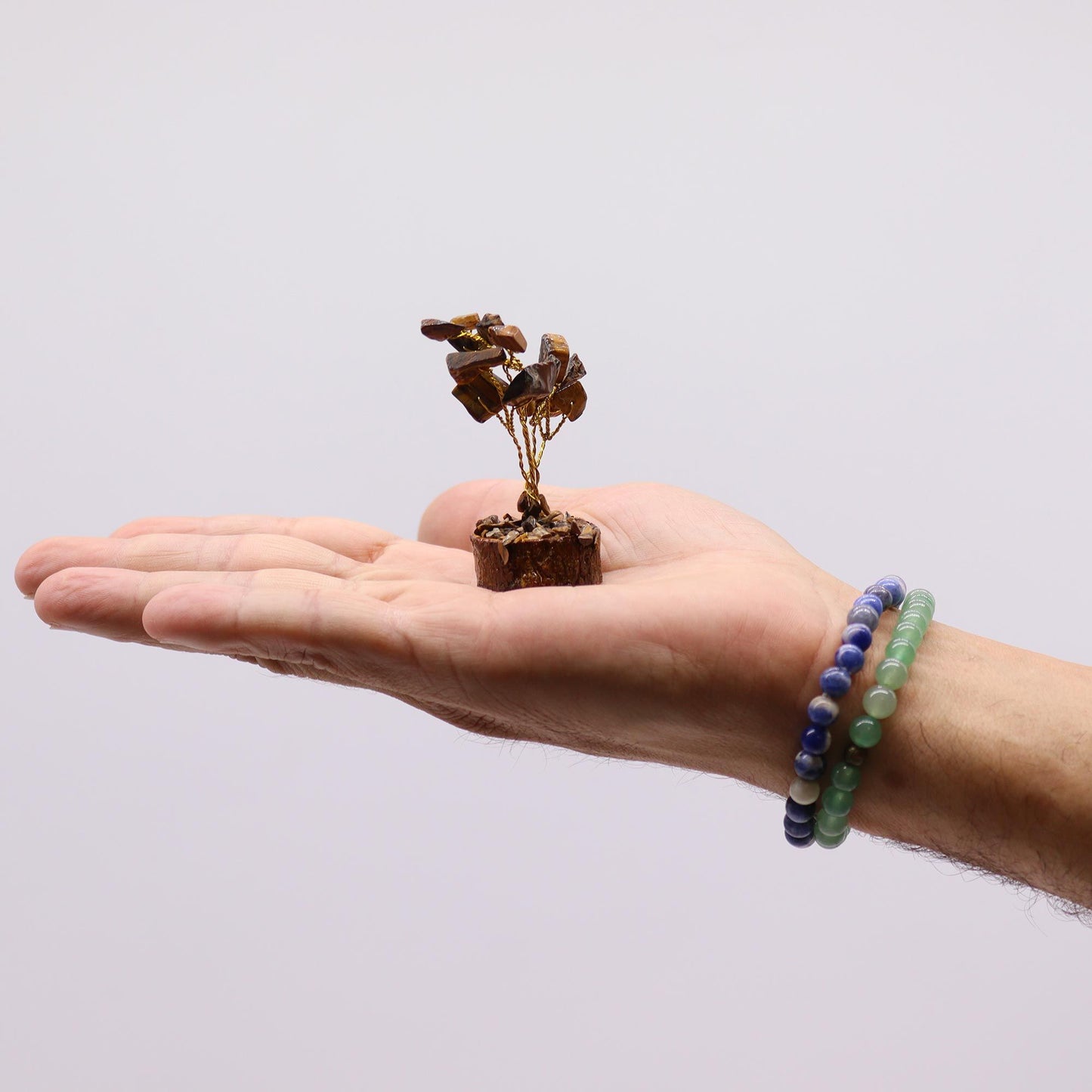 Mini Tiger Eye Gemstone Tree on Wood Base | 15 Stones | 4x3x6cm | New