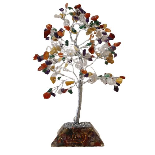 Multi-Stone Gemstone Tree with Orgonite Base | 160 Stones | 8x8x17cm | New