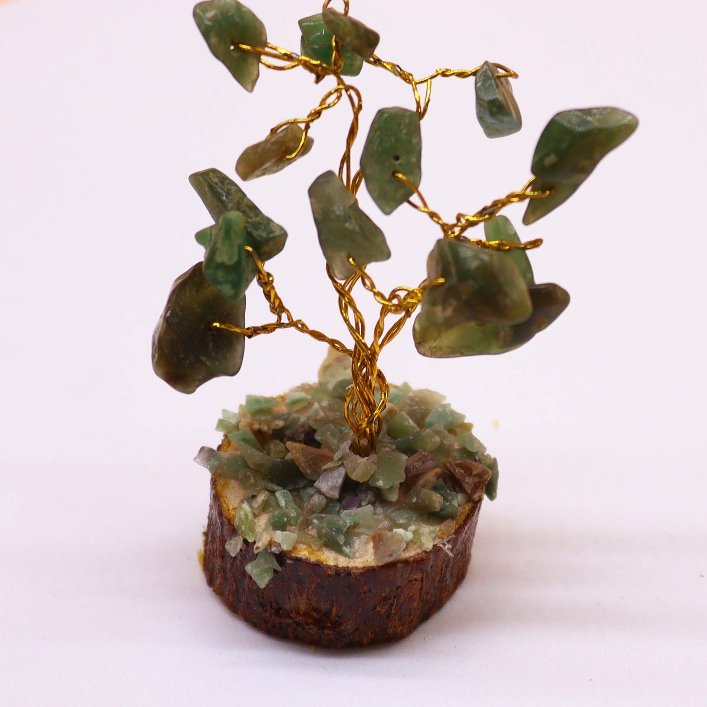 Mini Green Aventurine Gemstone Tree on Wood Base | 15 Stones | 4x3x6cm | New