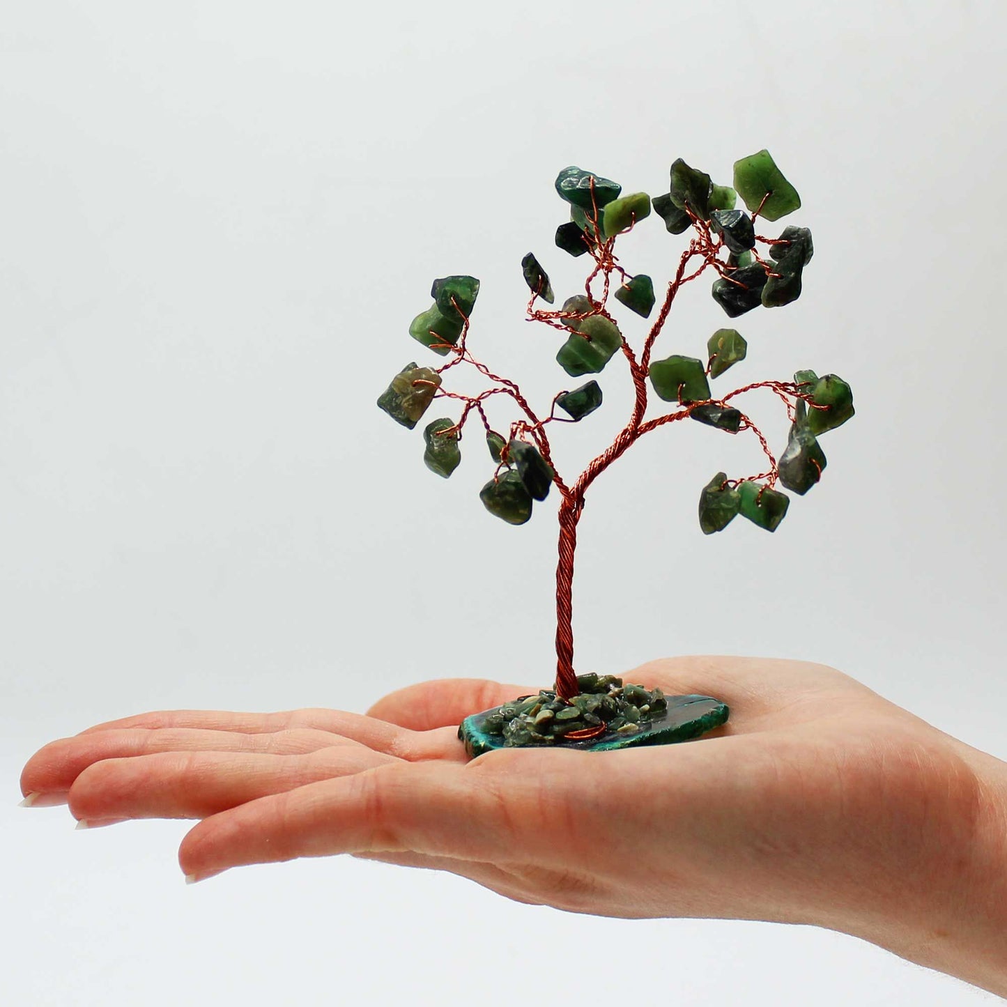 Green Aventurine Gemstone Tree on Green Agate Base | 35 Stones | 7x4.5x10cm | New