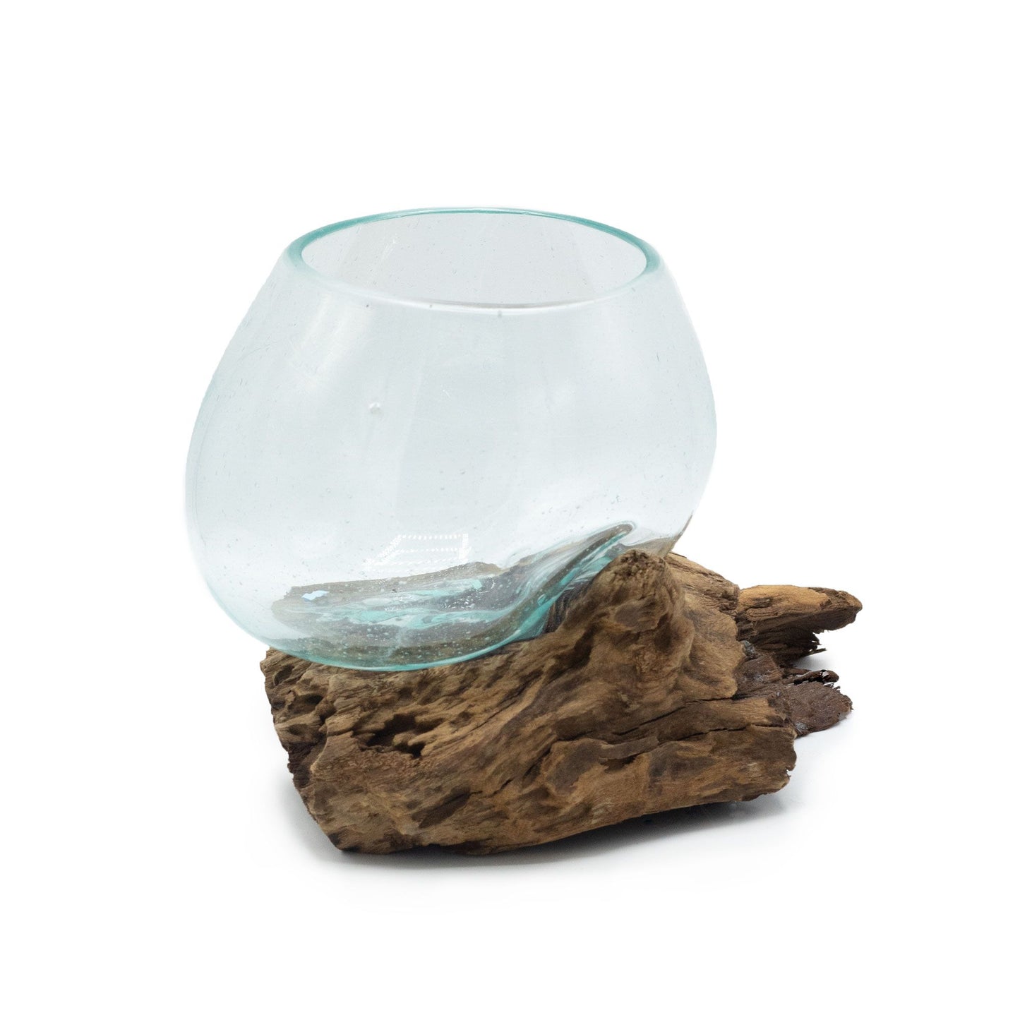 Molten Glass Medium Bowl on Driftwood | Handmade in Bali | 12x13x5cm | New