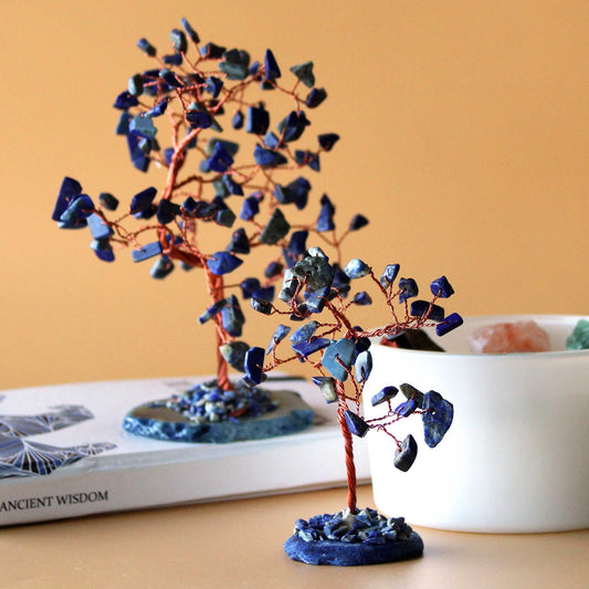 Sodalite Gemstone Tree on Blue Agate Base | 35 Stones | 7x4.5x10cm | New