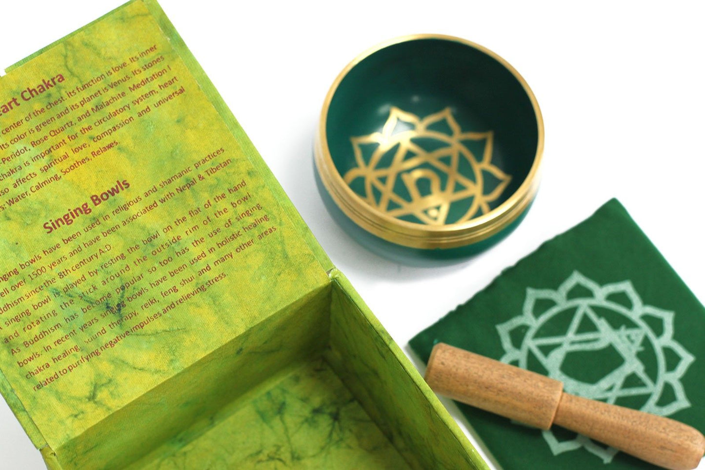 Heart Chakra Singing Bowl Gift Set | Anahata | Hand-Painted | Brass | New