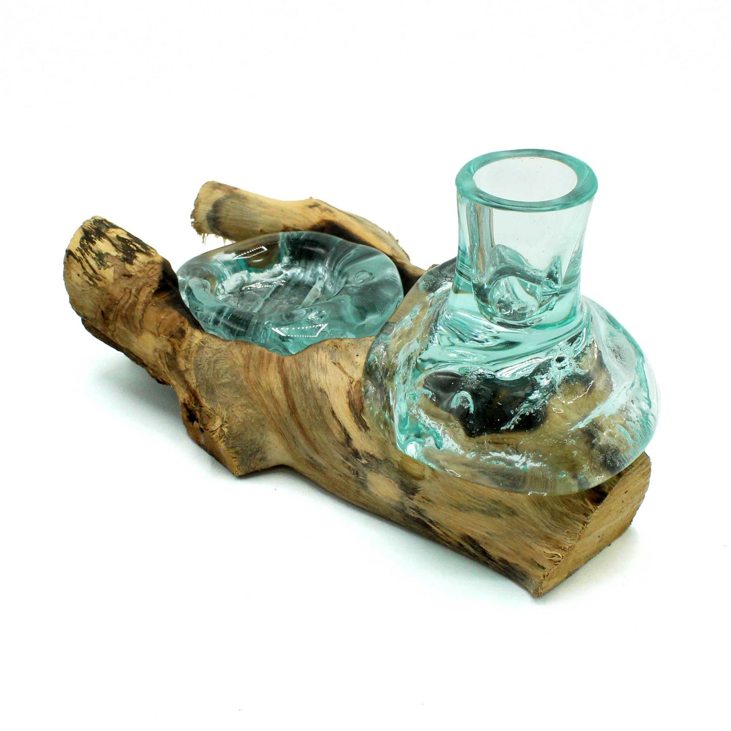 Molten Glass Flower Vase & Tealight Holder on Driftwood | Handmade in Bali | New