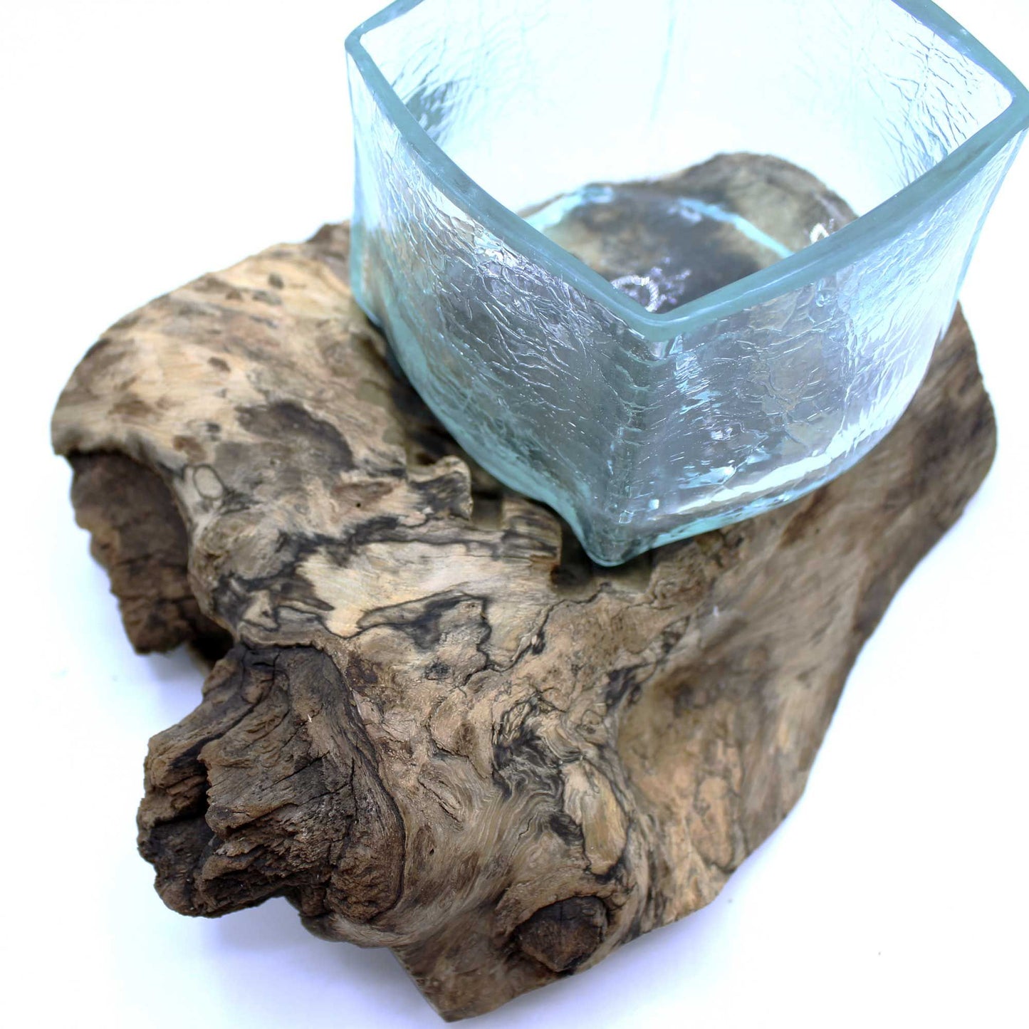 Molten Crackled Glass Tank on Driftwood | Handmade Balinese Art | 2.5kg | New