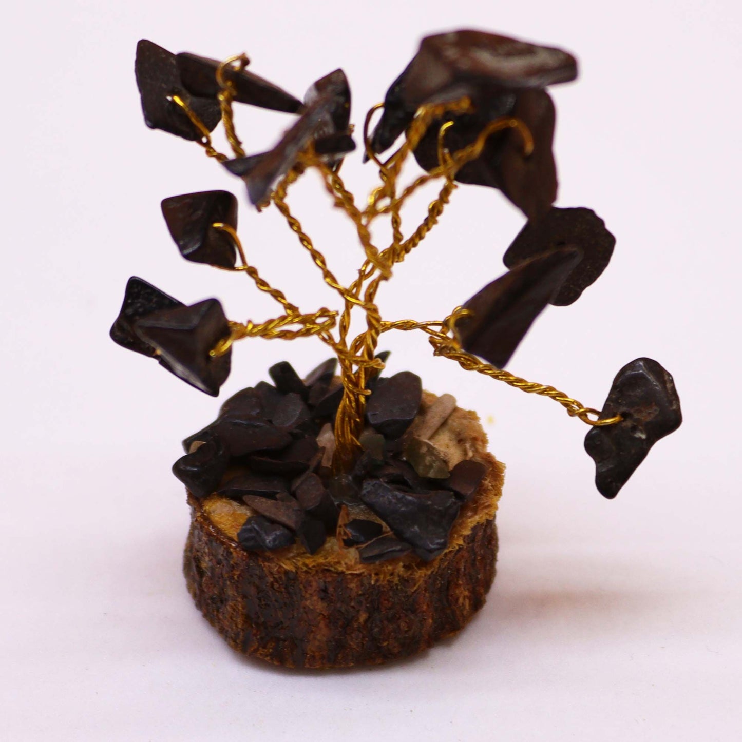 Mini Black Agate Gemstone Tree on Wood Base | 15 Stones | 4x3x6cm | New