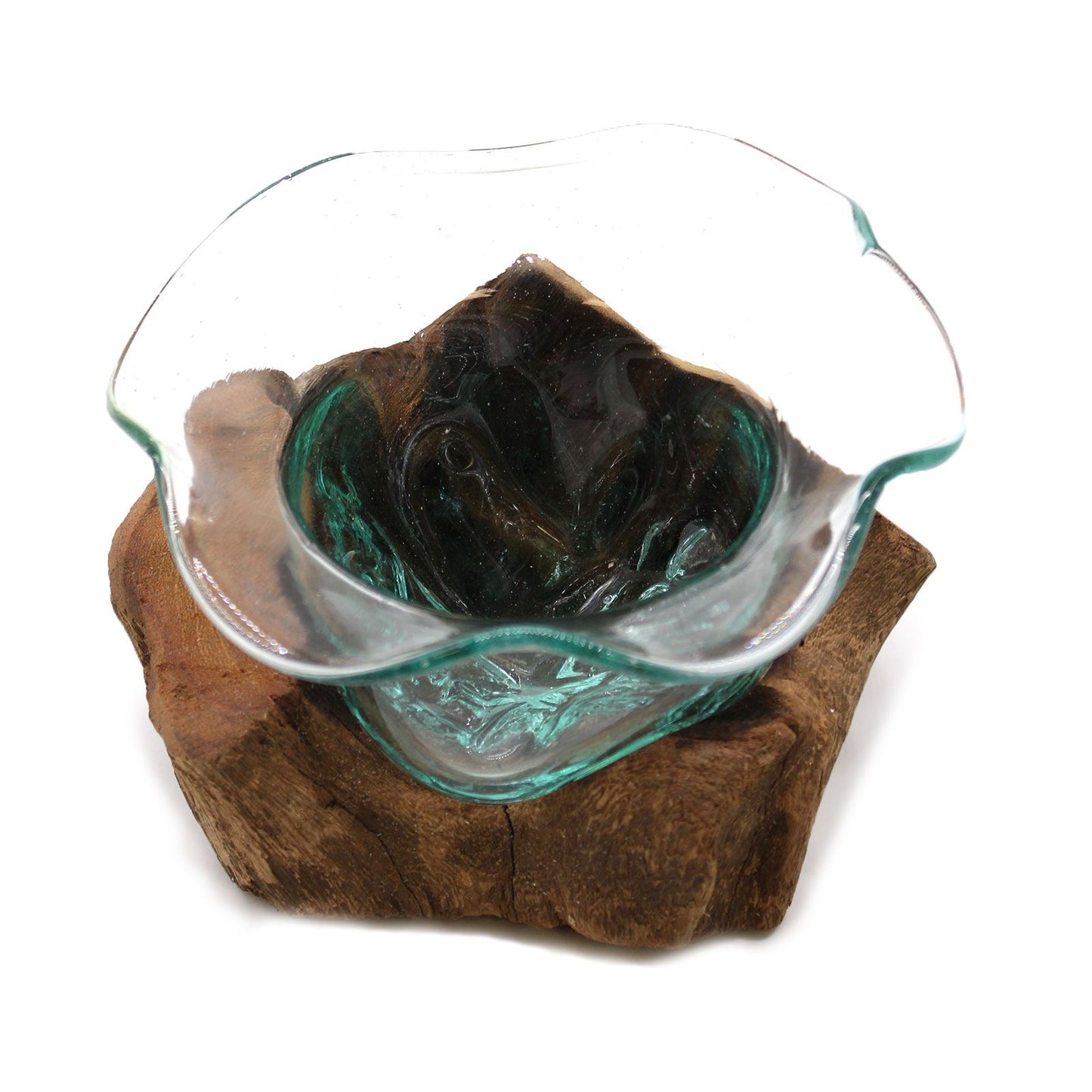 Molten Glass Fancy Sweet Bowl on Driftwood | Handmade in Bali | 23x15cm | New