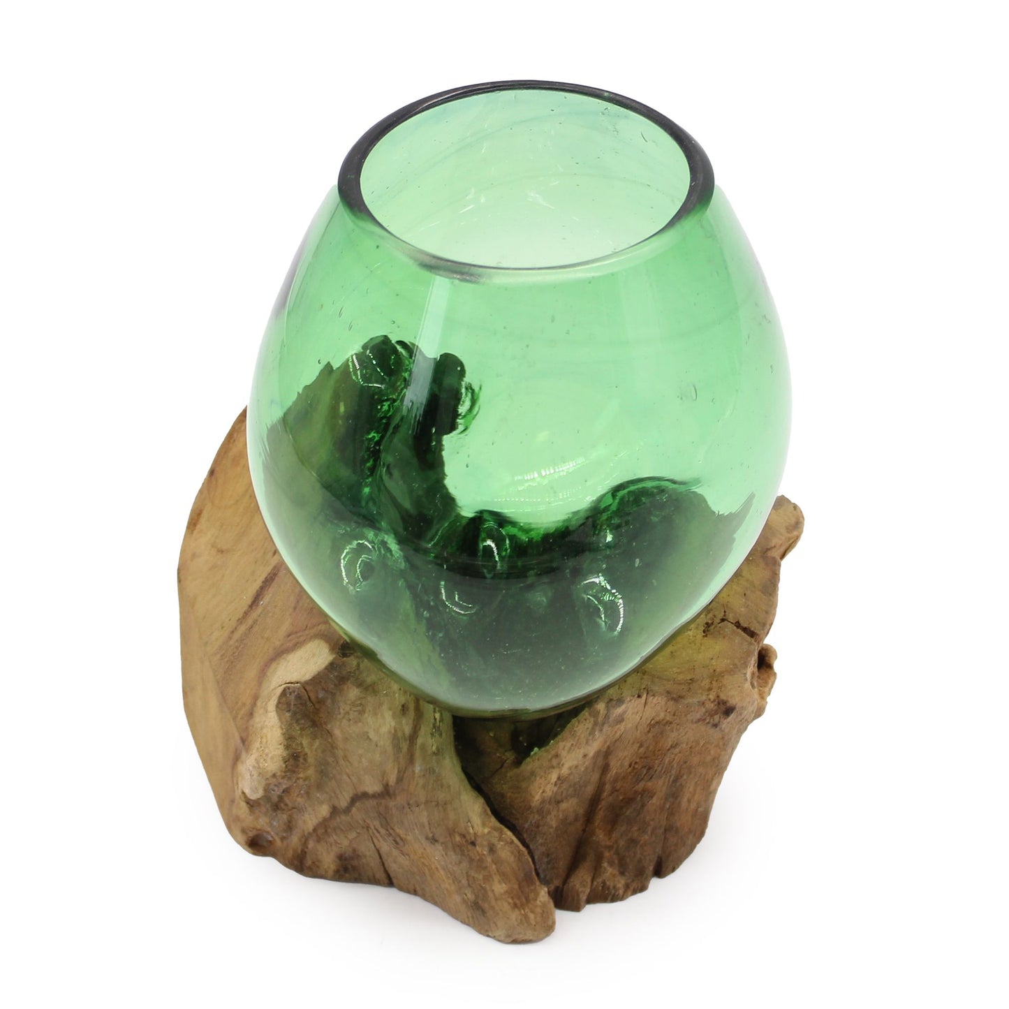 Recycled Beer Bottle Small Bowl on Driftwood | Handmade Recycled Glass | 13x18x10.5cm | New
