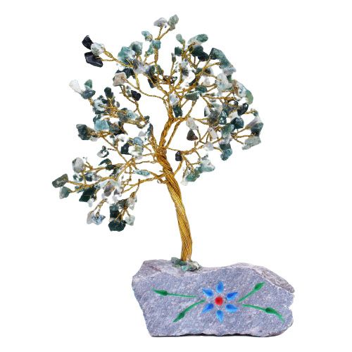Moss Agate Indian Wire Gemstone Tree | 160 Stones | 8x4x20.5cm | New