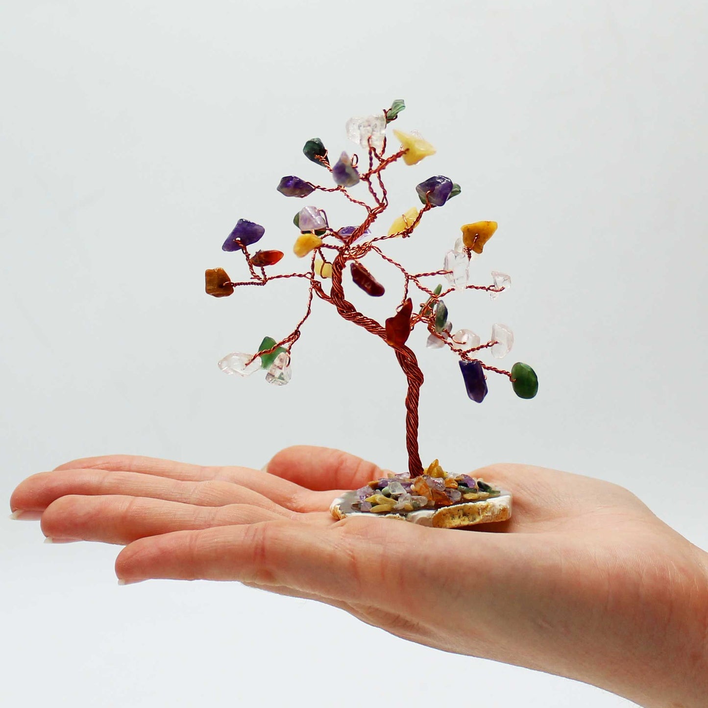 Multi-Stone Gemstone Tree on Natural Agate Base | 35 Stones | 7x4.5x10cm | New