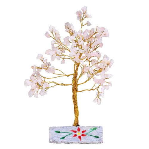 Rose Quartz Indian Wire Gemstone Tree | 160 Stones | 8x4x20.5cm | New