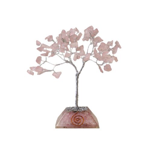 Rose Quartz Gemstone Tree with Orgonite Base | 80 Stones | 7x7x15cm | New