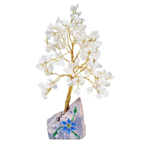Rock Crystal Indian Wire Gemstone Tree | 160 Stones | 8x4x20.5cm | New