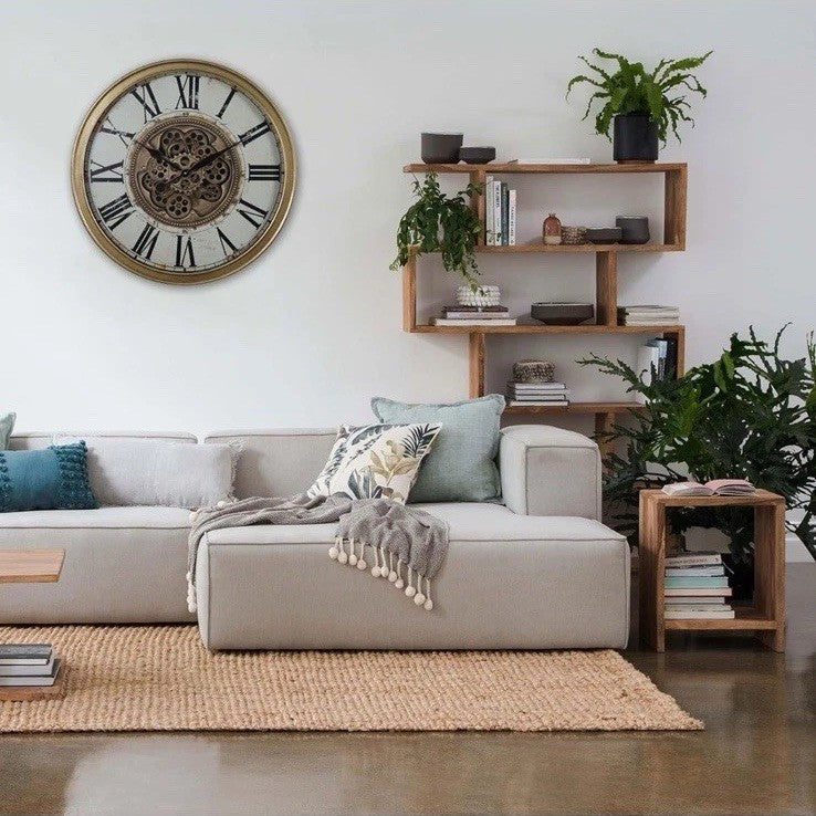 Large Skeleton Wall Clock | Moving Cogs & Gears | 26" Gold Distressed Venetian | Silent Sweep Quartz | Roman Numerals