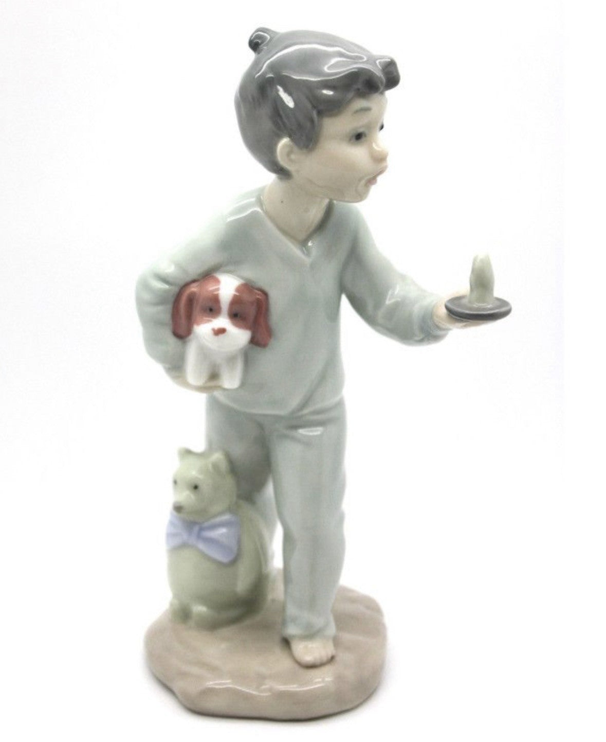NAO by Lladro Boy with Teddy and Candlestick to Bed | Hand-Painted Porcelain Figurine | Made in Spain | New Boxed
