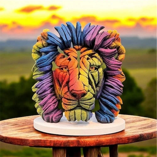 Edge Sculpture Lion Pride Bust Limited Edition by Matt Buckley, hand-painted marble stone resin