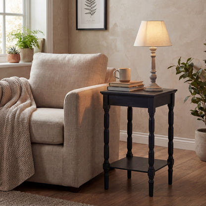 Pella table lamp in washed wood with neutral linen shade