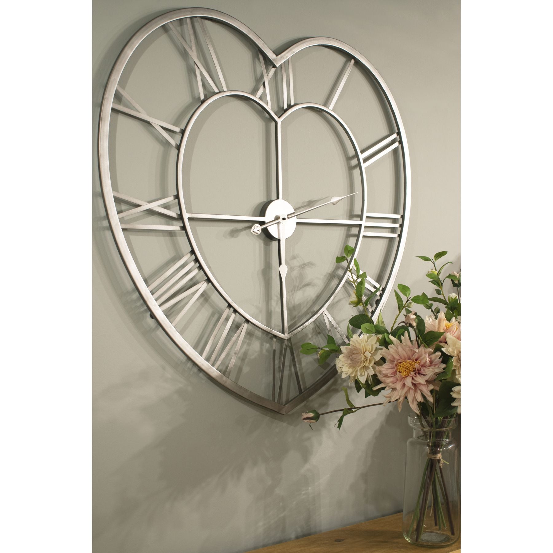 Silver Heart Skeleton Clock - room