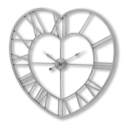 Silver Heart Skeleton Wall Clock Open Face Roman Numerals 89cm