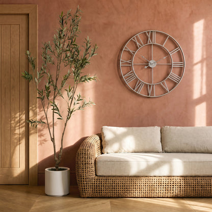 Large Round Silver Skeleton Wall Clock Open Face 80cm
