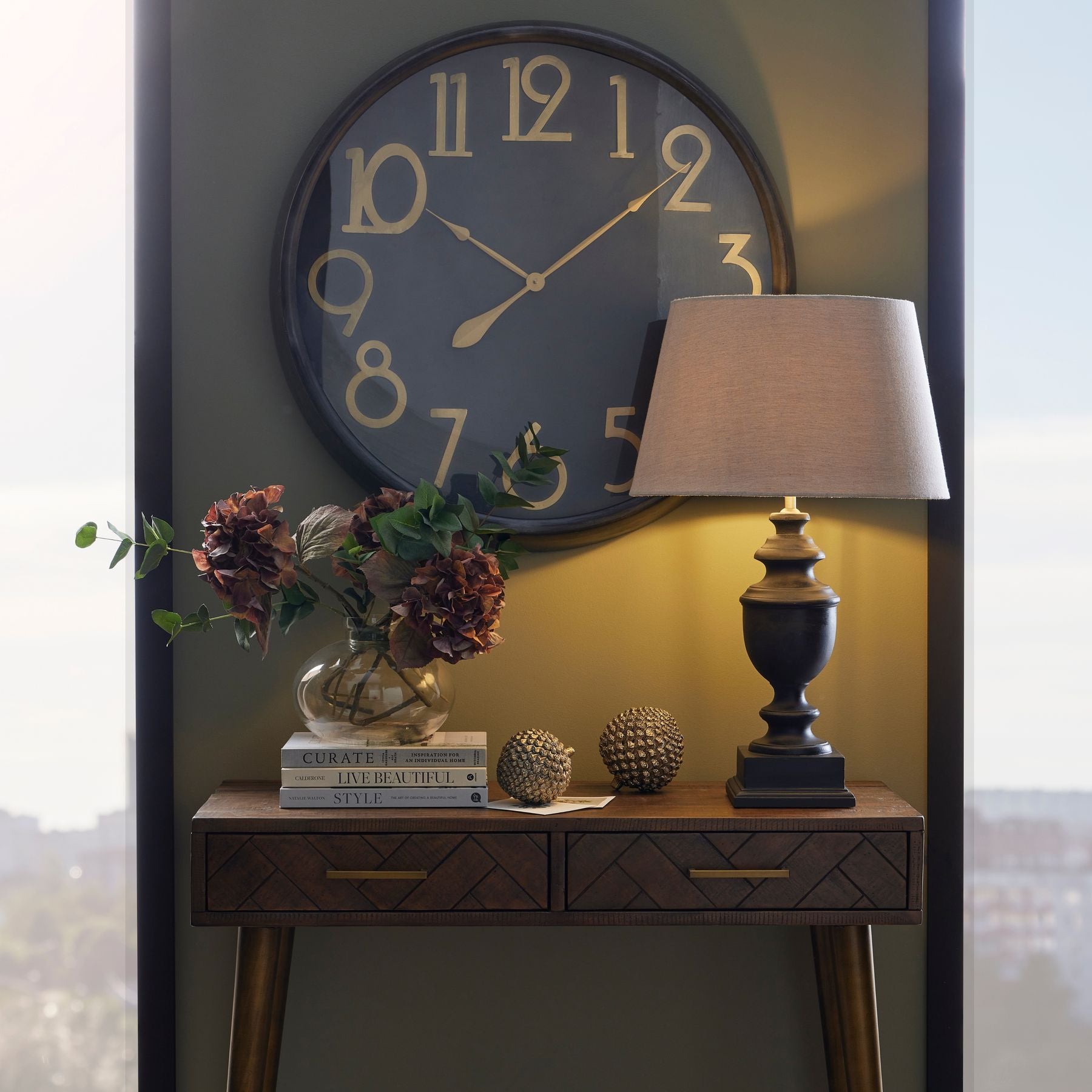 Brass Black Wall Clock 80cm - lifestyle