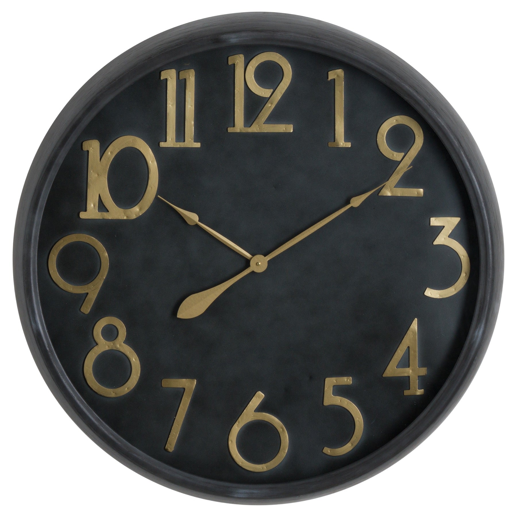 Large Round Brass and Black Wall Clock Retro Style Deep Black Face 80cm