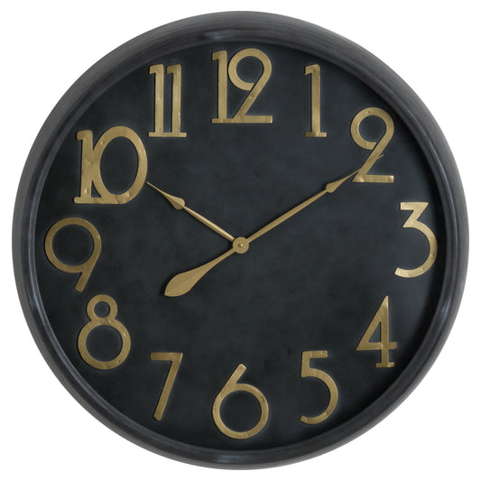 Large Round Brass and Black Wall Clock Retro Style Deep Black Face 80cm