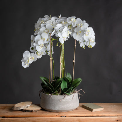 Large White Orchid In Stone Pot Artificial Orchid H90cm
