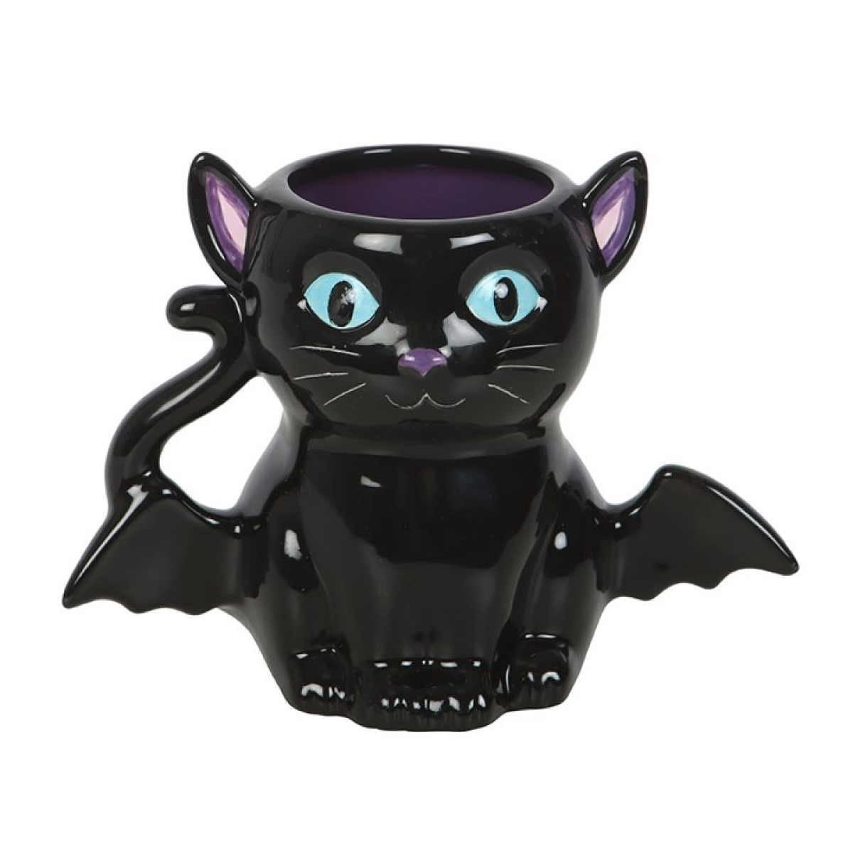 Black Cat Bat Wings Ceramic Mug 500ml | Spooky Halloween Cat Gift | Novelty Mug for Cat Lovers
