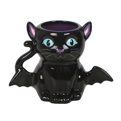 Black Cat Bat Wings Ceramic Mug 500ml | Spooky Halloween Cat Gift | Novelty Mug for Cat Lovers