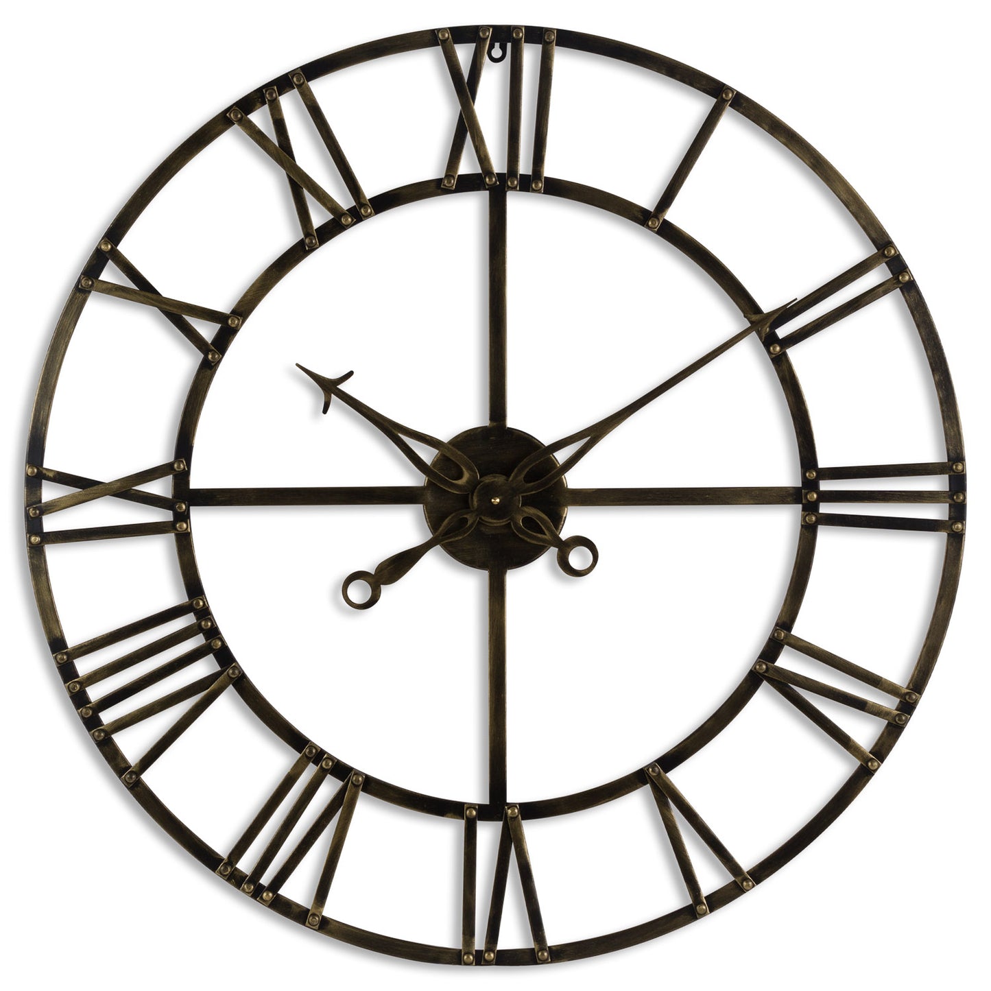 Round Antique Brass Skeleton Wall Clock Open Face Exposed Gears 80cm