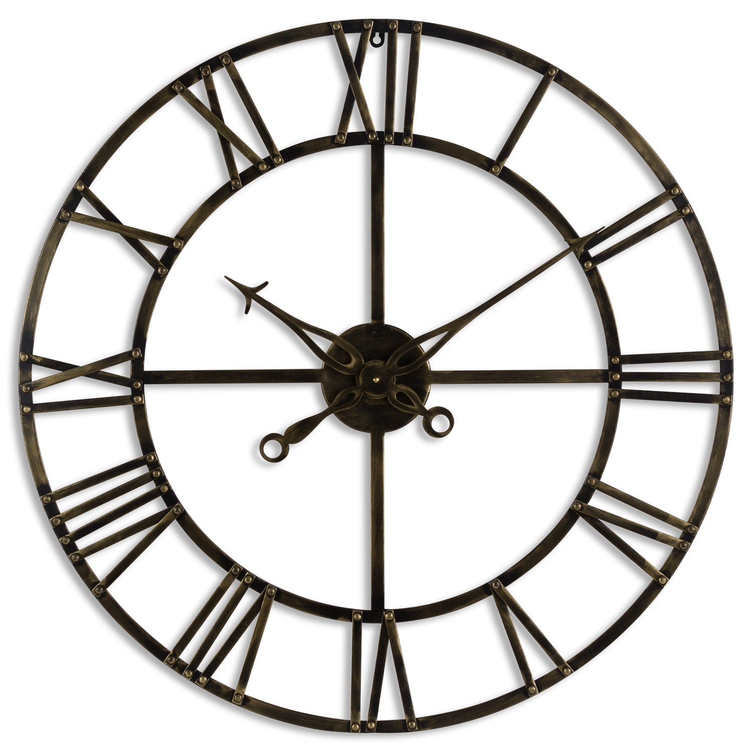 Round Antique Brass Skeleton Wall Clock Open Face Exposed Gears 80cm