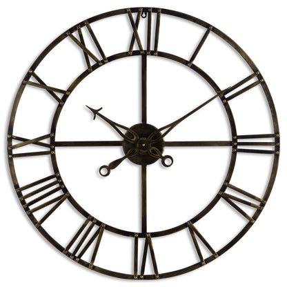 Round Antique Brass Skeleton Wall Clock Open Face Exposed Gears 80cm