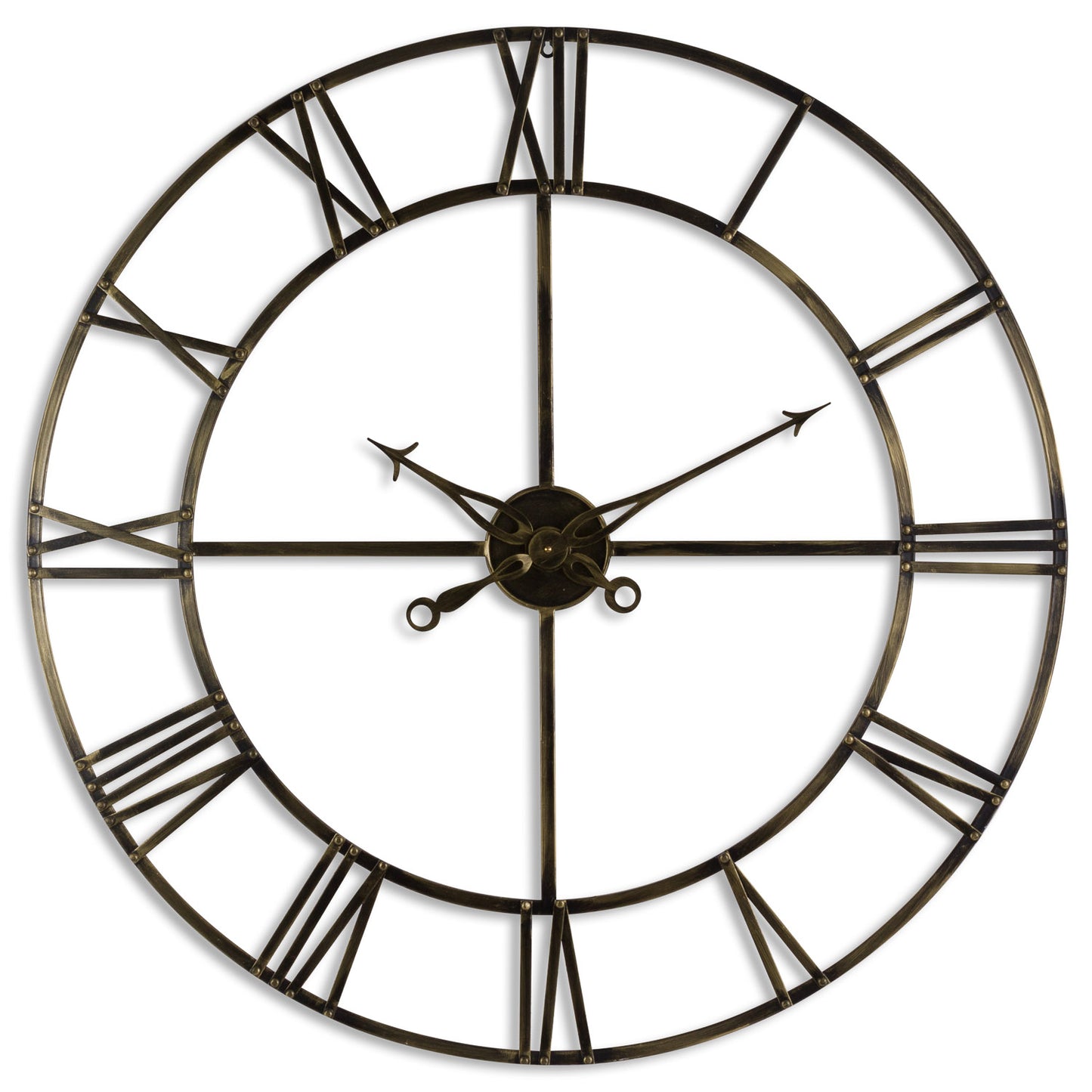 Bronze Skeleton Wall Clock Open Face Roman Numerals