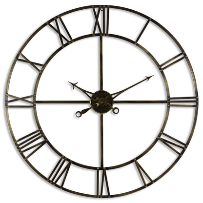 Bronze Skeleton Wall Clock Open Face Roman Numerals