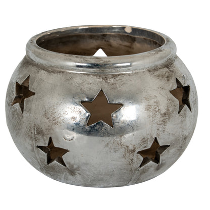 Aspen star tea light lantern in metallic silver