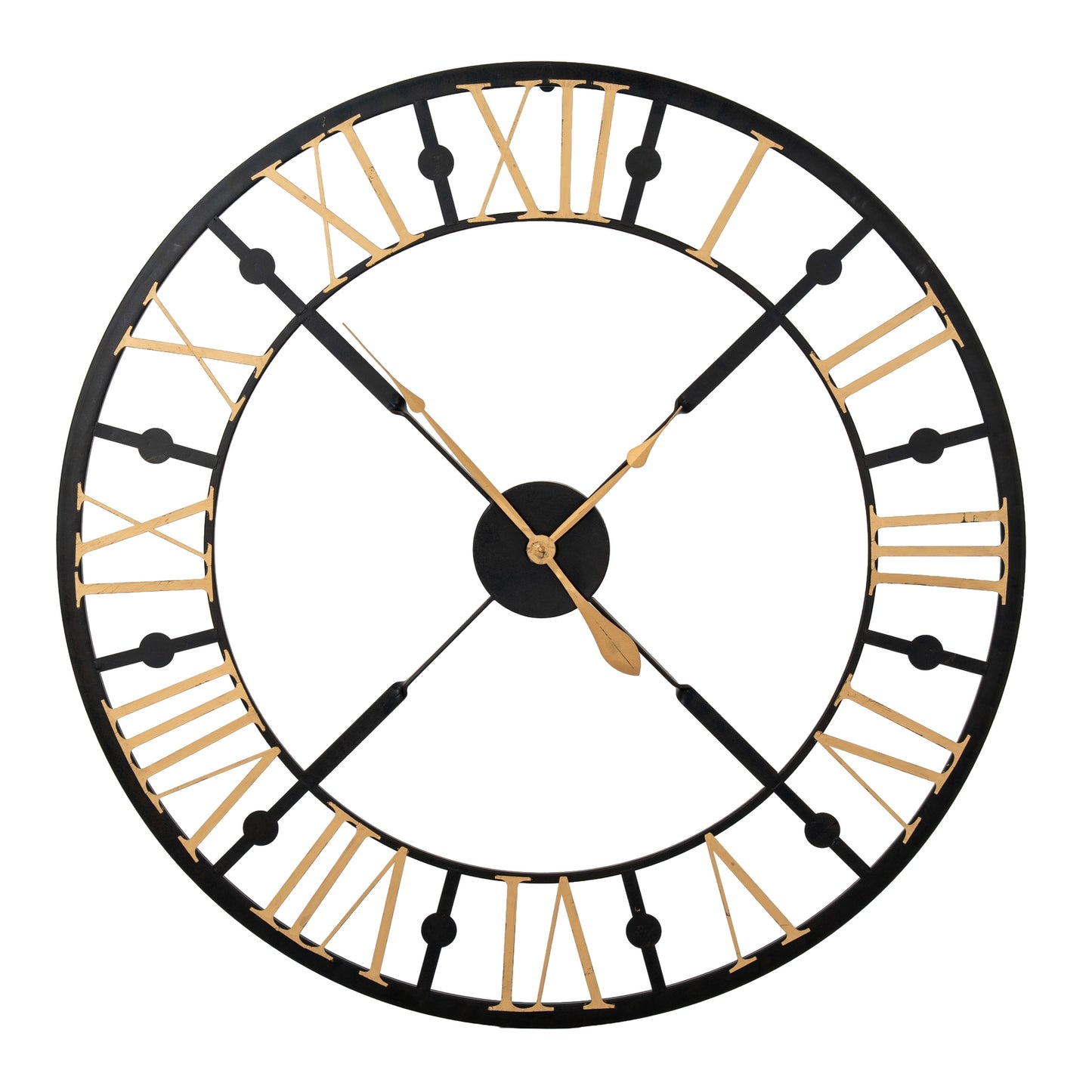 Black and Gold Skeleton Wall Clock Station Style