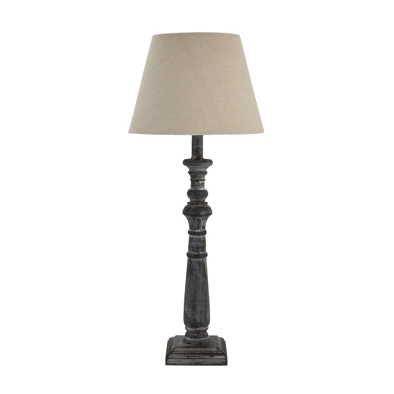Incia column table lamp grey-wash wood grain detail